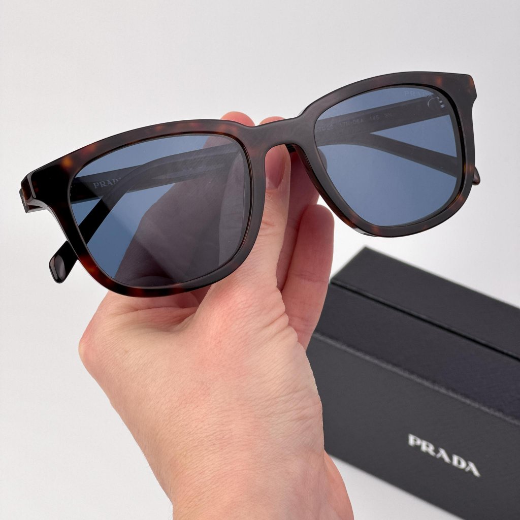 Prada Pra21s Square Sunglasses Radica Tortoise Frame Blue Lenses 17n06a